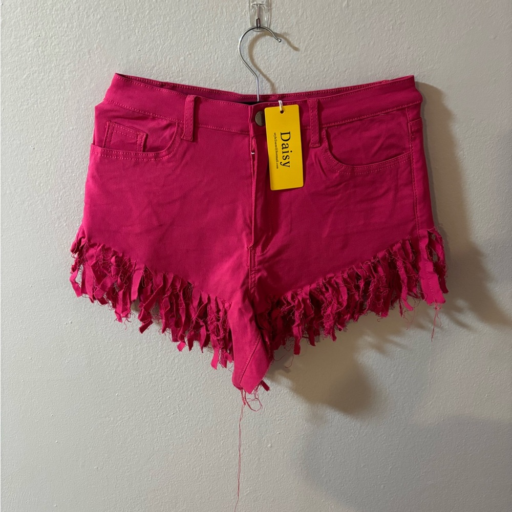 Daisy Women's Vibrant Pink Fringe Jean Shorts